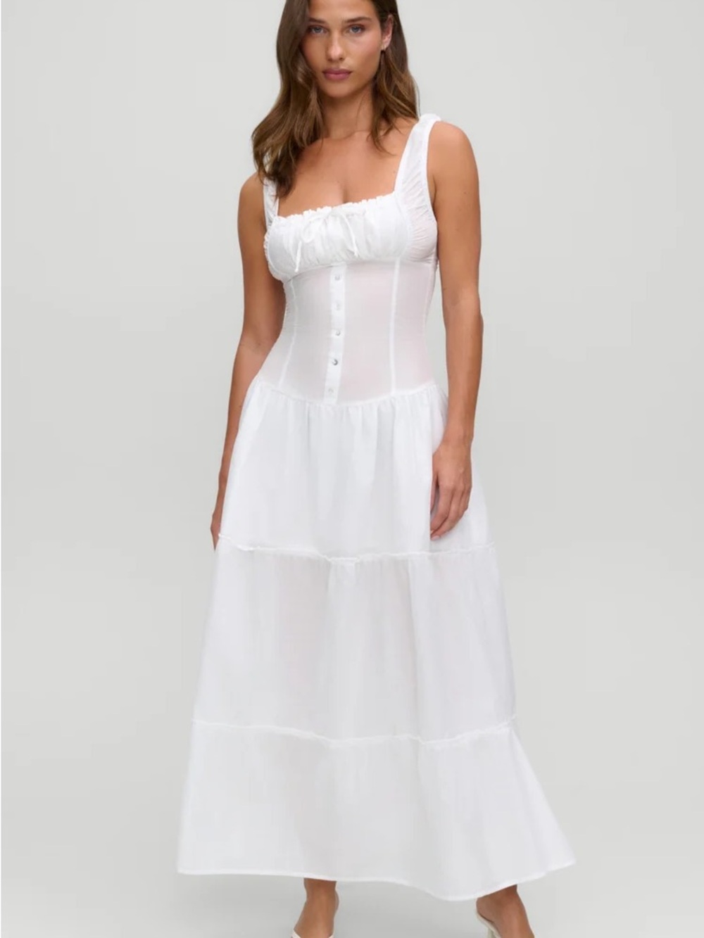 Frankie's Bikinis Christabelle White Cotton Corset Maxi dress